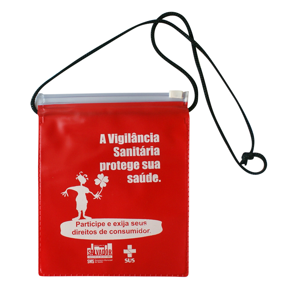 PORTA CAMISINHA COM ZÍPER E CORDÃO EM LAMINADO DE PVC