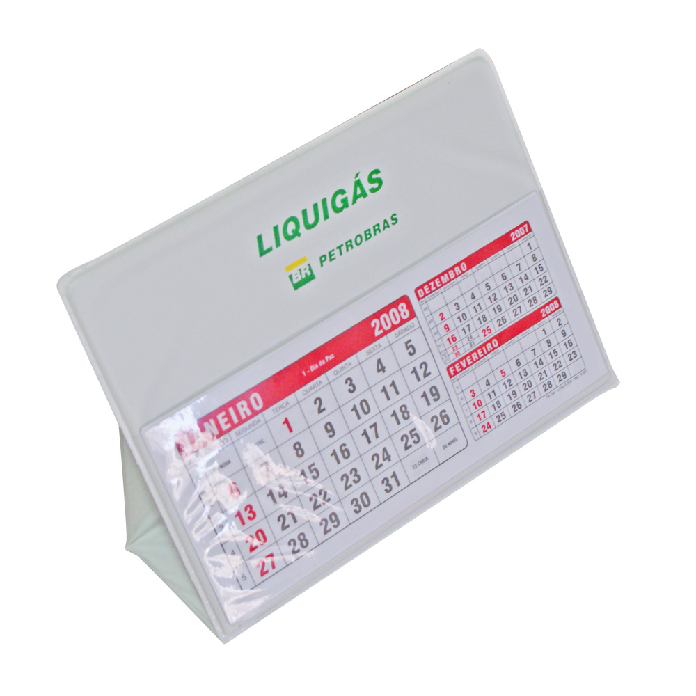 CALENDÁRIO DE MESA, EM LAMINADO DE PVC, COM FOLHINHAS