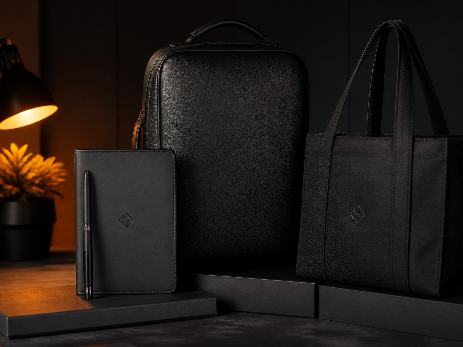 Kit de brindes corporativos premium: mochila, agenda, caneta e ecobag personalizados
